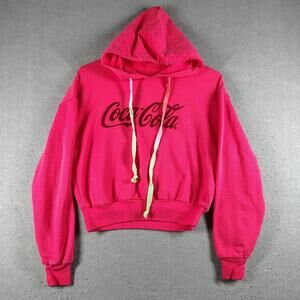Coca Cola Womens Extra Small Pink Hoodie Cropped Logo Graphic Casual Streetwear